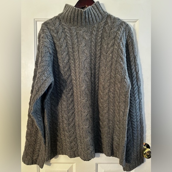 Vntg Men’s L 100% LAMBSWOOL Gray Chunky Cable Knit Gray Mock Neck OLD NAVY Nice! - Picture 1 of 12